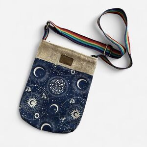 Lakhays Boho Printed Crossbody Purse Bag with Rainbow Strap Hemp Cotton